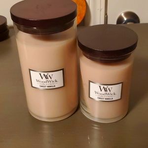2 Woodwick Sweet Vanilla Candles 10.8 oz & 18.6 oz